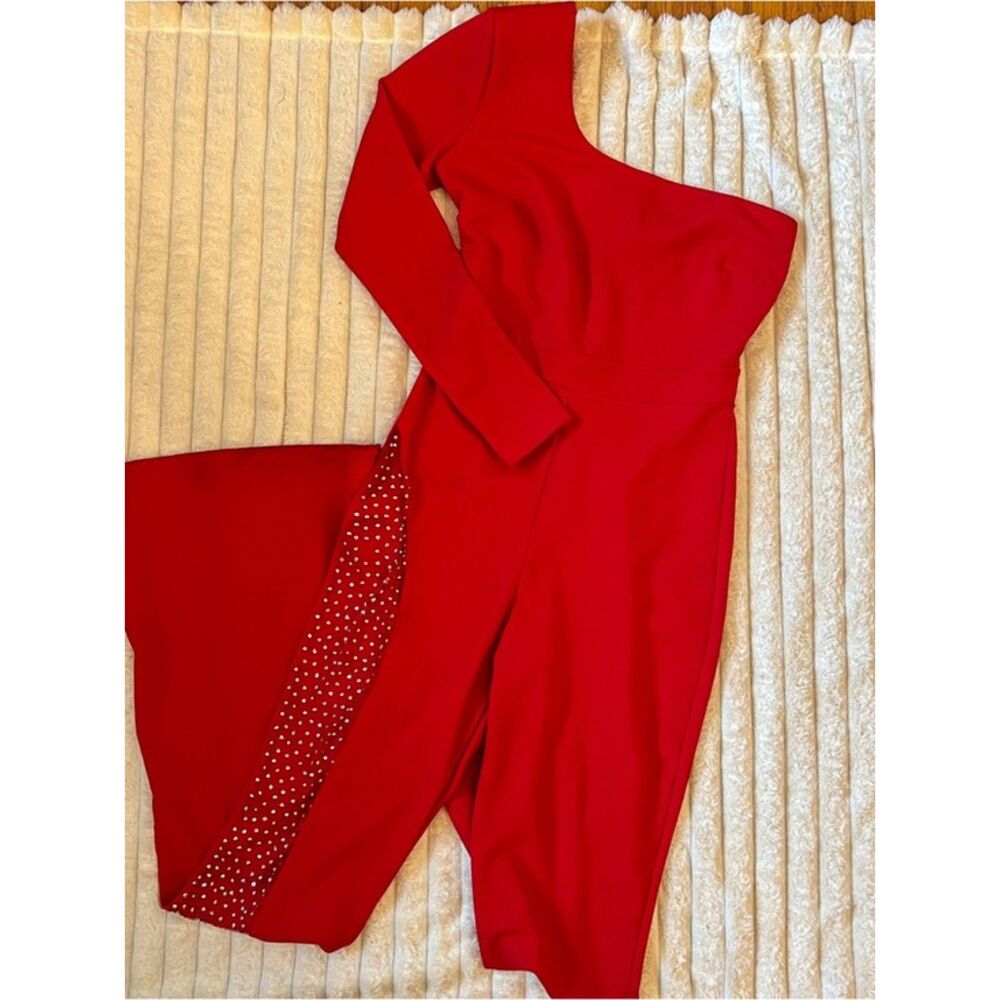 bella and bloom one shoulder rhinestone jumpsuit size medium